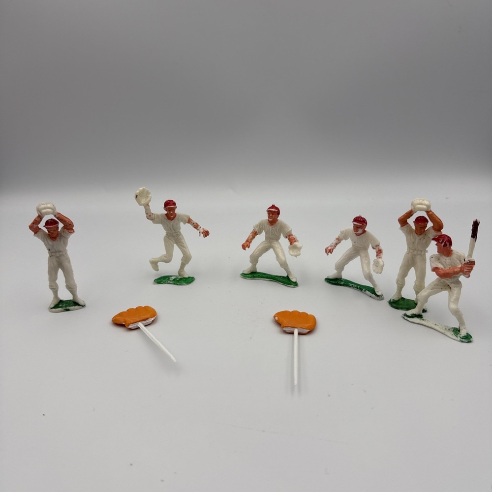 Vintage Baseball Players Cake Topper Figures Made In Hong Kong